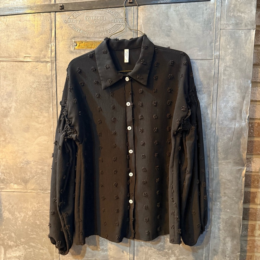 Black Button-Up Blouse with Textured Design by ePretty Chicago, size small
